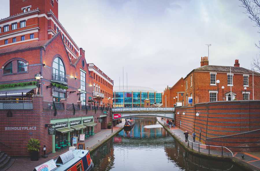 A canal flowing through Birmingham City Centre